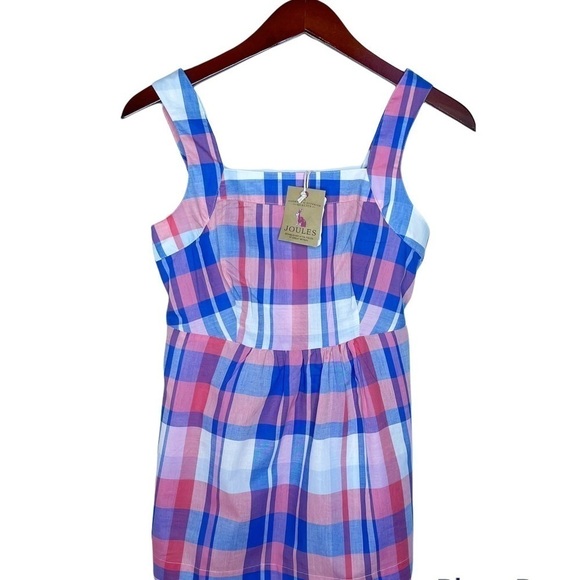 JOULES NWT Zip Back Elsbeth Babydoll Top in Plaid Pinkcheck Size 2 Pink Plaid - Picture 2 of 12